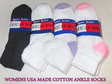 6 Pairs Womens Cotton Ankle Lightly Cushioned Sport Socks Medium Weight USA Made