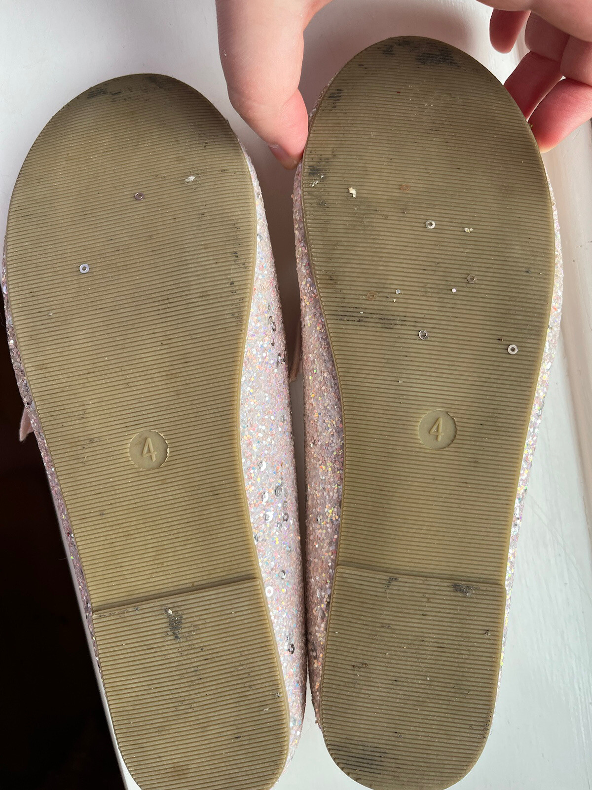 Ladies Monsoon Pale Pink Ribbon SLIP ON BALLET Glitter SHOES Flats Size