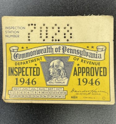 1946 Pennsylvania Inspection Sticker Pa Vtg Car Truck UNISSUED!! Antique Dodge