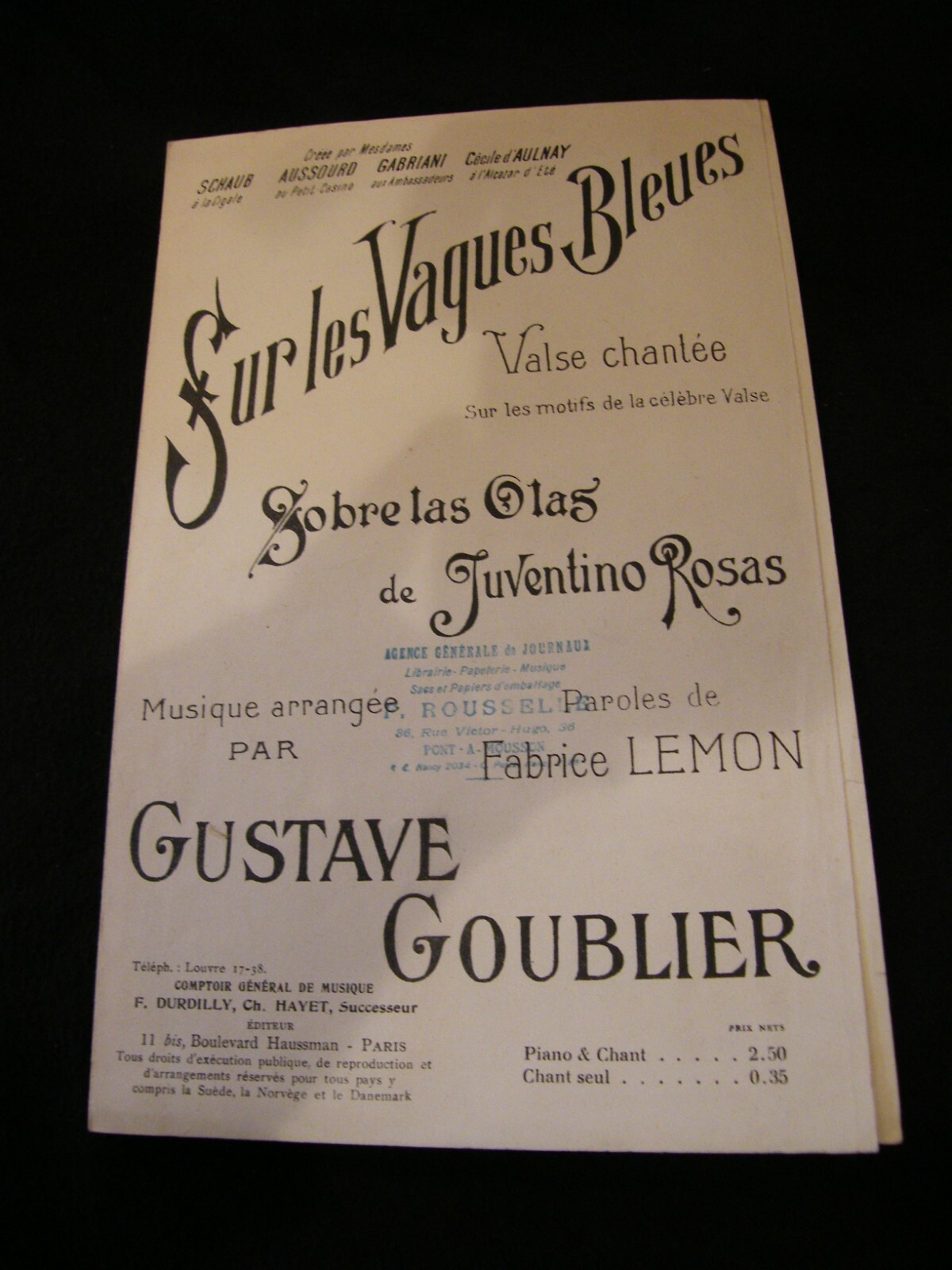 Partition On The Blue Waves Gustave Goublier Music Sheet
