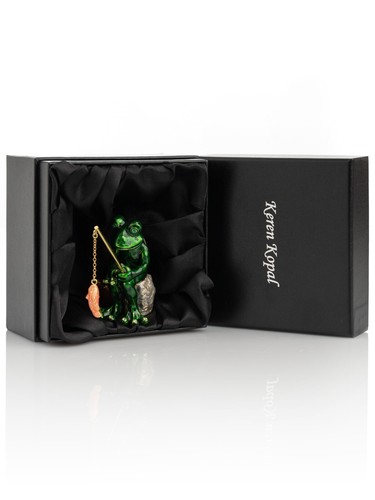 Keren Kopal Frog frog fishing Hand made Trinket Box Decorated &Austrian Crystals - Picture 16 of 17