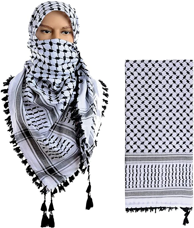 Keffiyeh Scarf Style Shemagh Original, Arab Kufiya White New Black