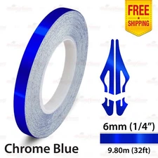 1/4" 6mm PinStriping Pin Stripe Tape Styling Decal Vinyl Sticker CHROME BLUE