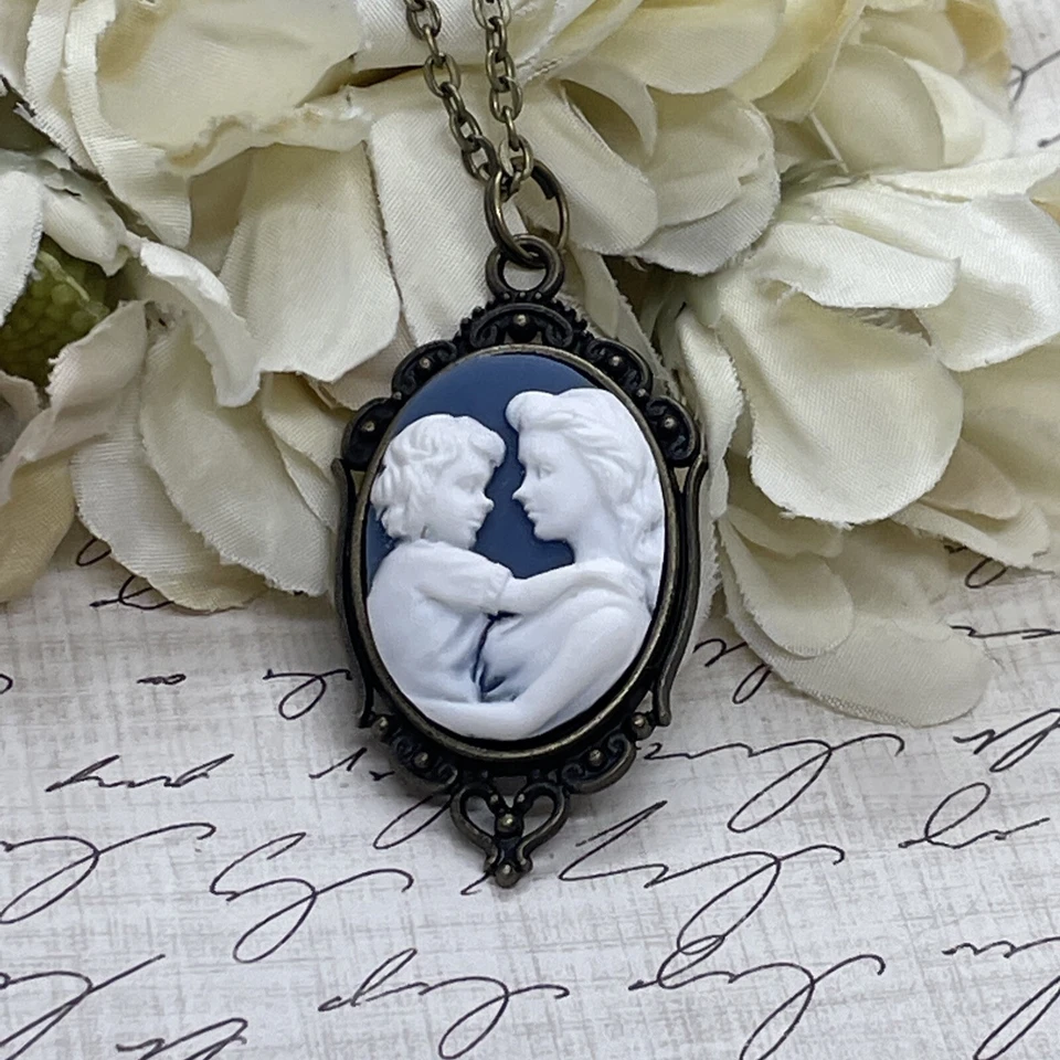 Bronce Azul Nuevo MAMÁ Corazón Boda Fiesta Joyería Blanco Día de la Madre Collar Camafeo Foto 3 de 4