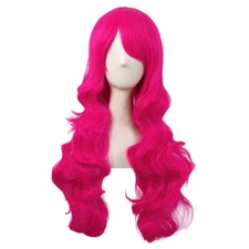 28" Long Curly Synthetic Wig with Side Bangs (Hot Pink)