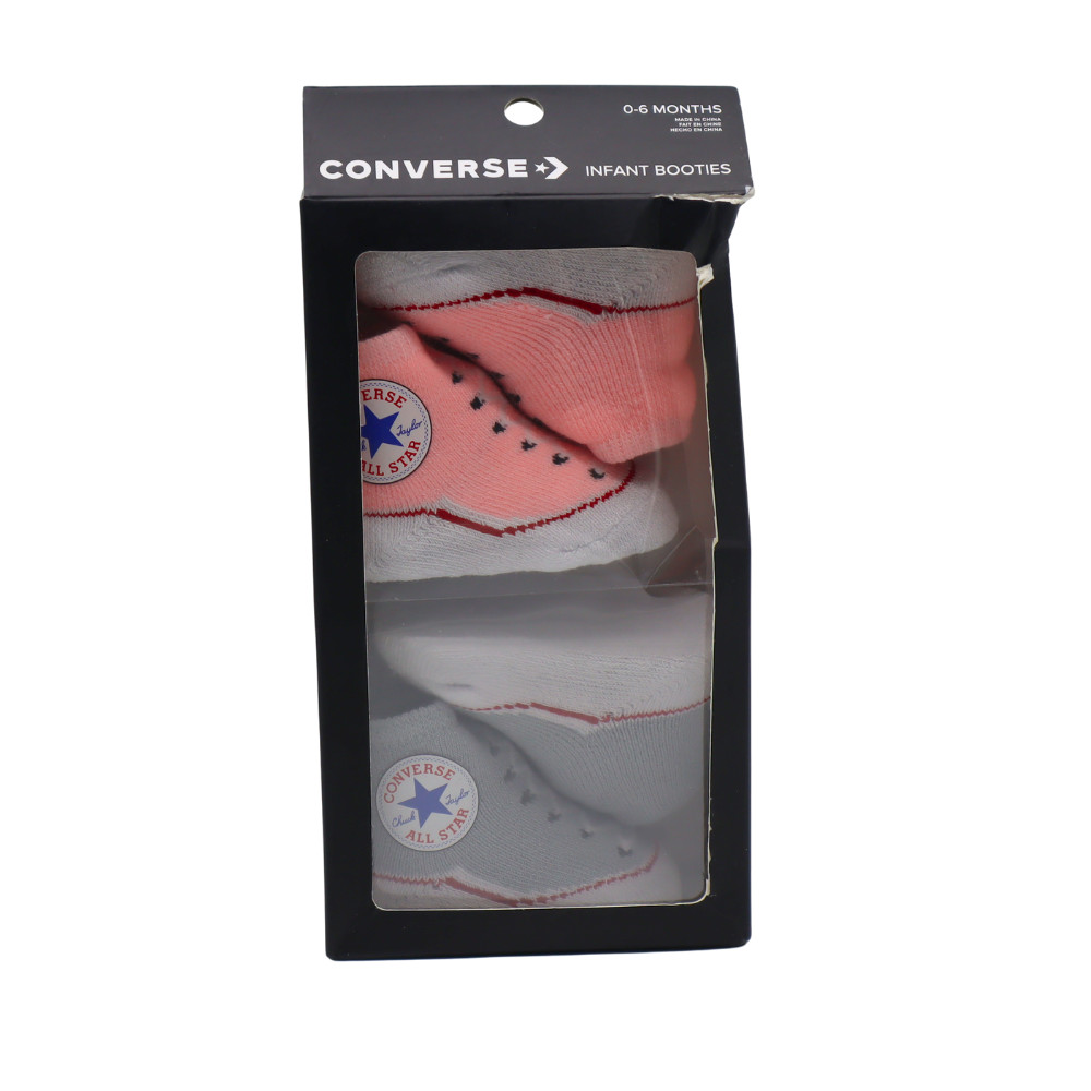 Converse Baby Bright Infant Booties Set Pink/Grey 0-6mo 2pac