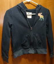 Girl's Abercrombie Kids Full Zip Hoodie Navy Blue Moose Logo Size 11/12