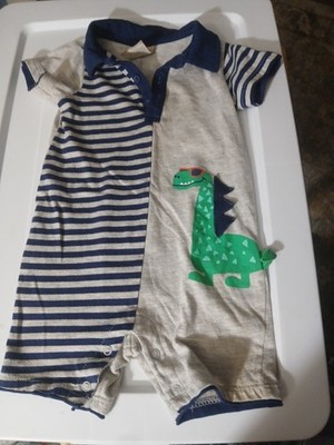 First Impressions Blue And Grey Striped Dinosaur Romper Baby 12 Months