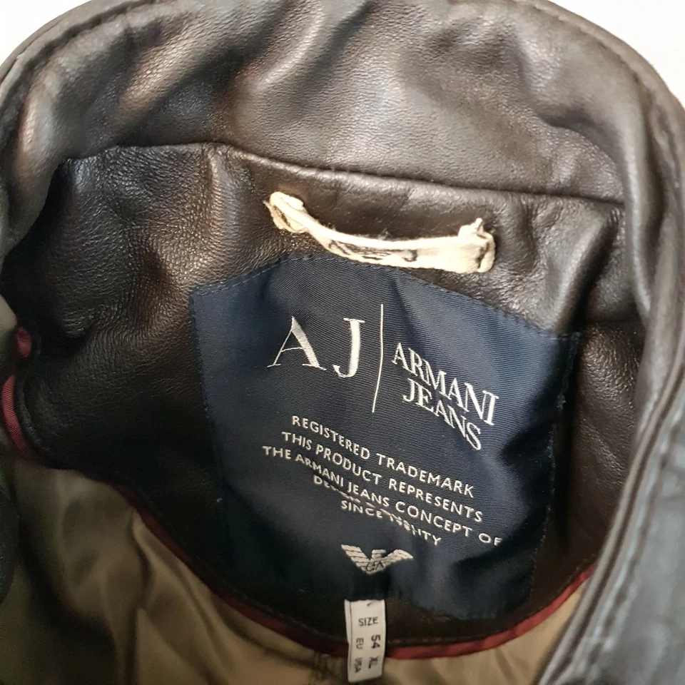 Armani Jeans Mens Jacket XL Brown Leather Bomber Biker Coat Cafe Racer Moto AJ - image 4 of 4