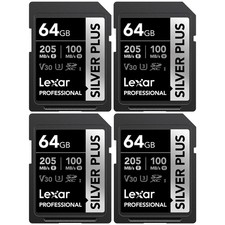 Lexar Professional SILVER PLUS SDXC UHS-I Card V30 160MB/s Read Speed 64GB 4Pack