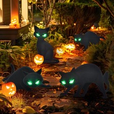 Lighted Black Cat Decor Yard Signs, 4 PCS Halloween Decorations Outdoor Scary...