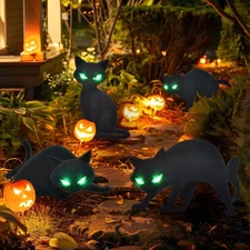Lighted Black Cat Decor Yard Signs, 4 PCS Halloween Decorations Outdoor Scary...