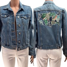 Unique Upcycled Vintage GAP Jean Jacket WOMEN'S XS USA MAP Art Wearable