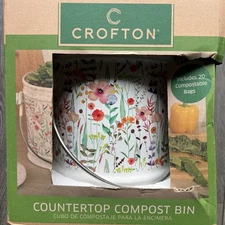 CROFTON HEAVY STONEWARE COUNTERTOP COMPOST BIN w/LID and HANDLE Filters And Bags