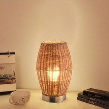 Boho Style Rattan Table Lamp,Dimmable Desk Lamp,Touch  USB Charger Port,Oven...