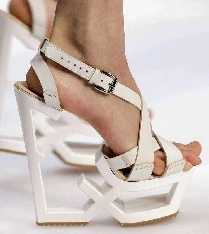 Celine — Celine White Cutout Abstract Spring 2009 Wedges 37 7