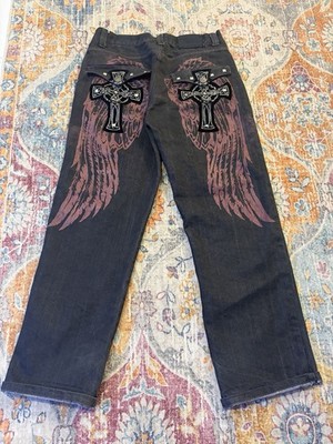RAW BLUE Wings Cross wide leg jeans 34x34 tag vtg y2k affliction jesse pinkman