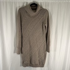 Banana Republic Heritage Sweater Dress WOmen's Medium Tan Brown Cowl NEck Cable