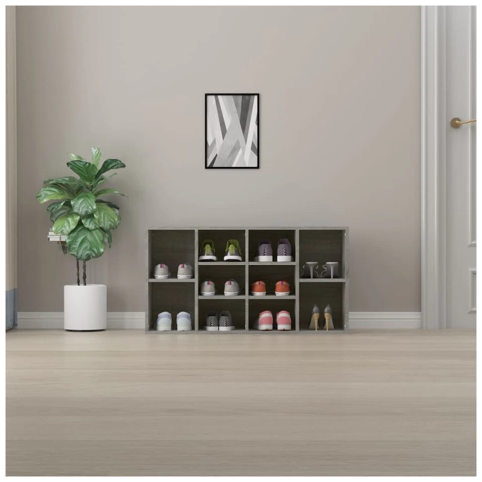 Shoe Bench Grey Sonoma Engineered Wood 103x30x54.5 cm Storage Seat 10-Shelf Home - Image 3 of 4