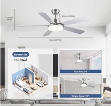 Newday 42” Silver Ceiling Fan with 5 Blade, Remote Control for Bedroom