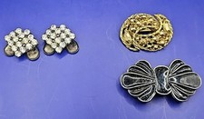 Vtg Signed Musi Musi Shoe Clips Rhinestone Pair One Black Bow One Gold Crescents