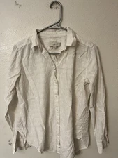 Loft Button Up Blouse Womens Small White Long Sleeves Front