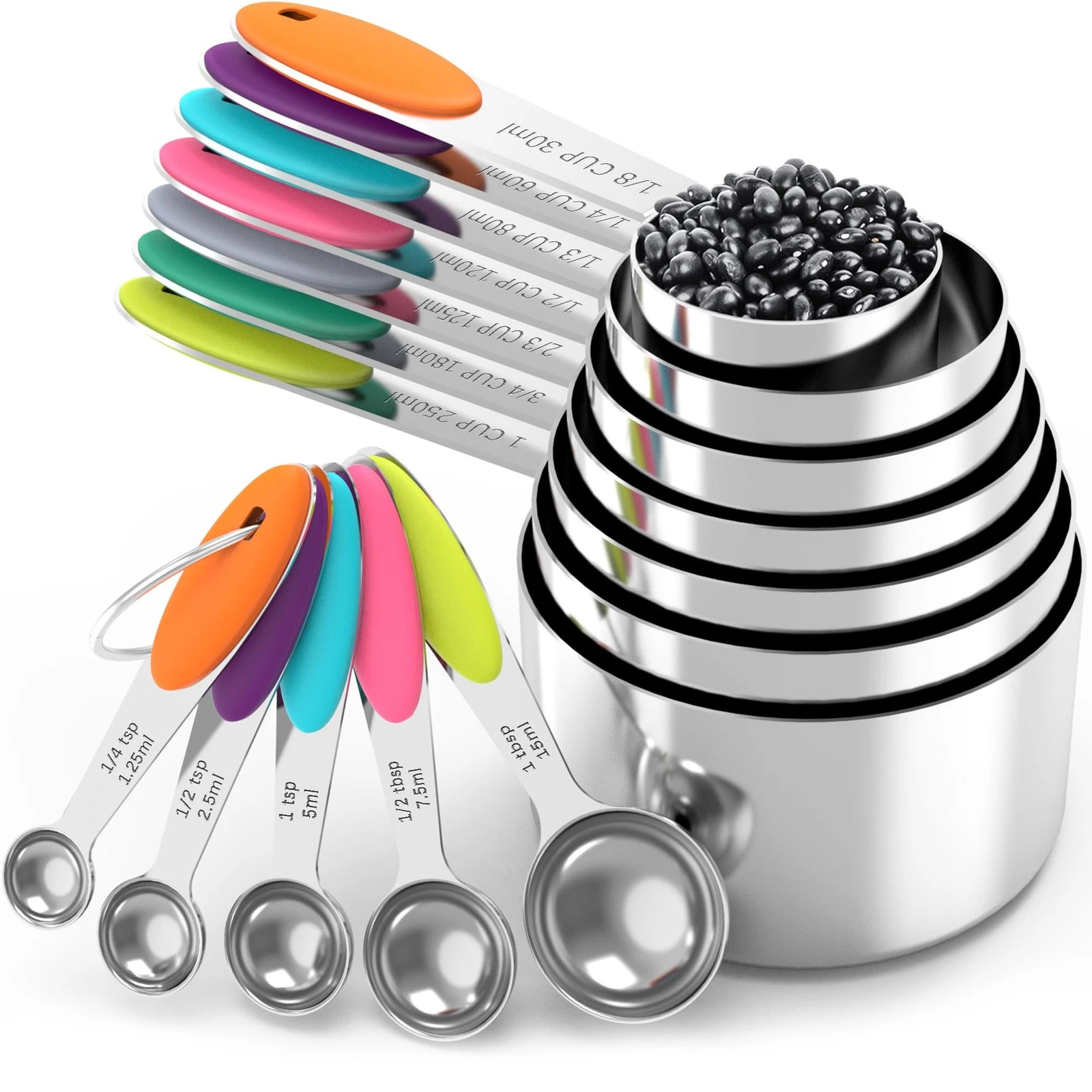 TILUCK Stainless Steel Measuring Cups & Spoons Set for Cooking Baking, 12PC