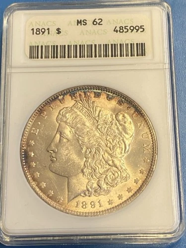 1891 P Morgan Silver Dollar ANACS MS62 Toner Old Holder
