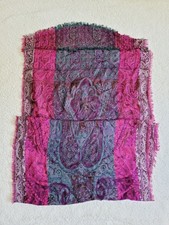 Unbranded Vintage Teal  Pink Frayed Trim Beautifully Patterned Scarf Pretty   