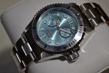 NEW 43mm INVICTA PRO DIVER SILVER & LIGHT BLUE DAY-DATE 49715 WATCH
