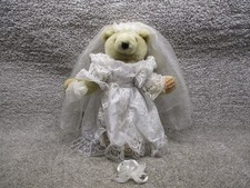 Hand Crafted Collectible Teddy Bear Bride Wedding Dress Lace Veil Plush Gift 18"