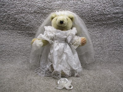Hand Crafted Collectible Teddy Bear Bride Wedding Dress Lace Veil Plush Gift 18''