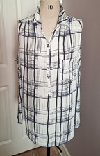 M&S Autograph Vintage Sleeveless Blouse Size 18 V-Neck Check Design in VGC