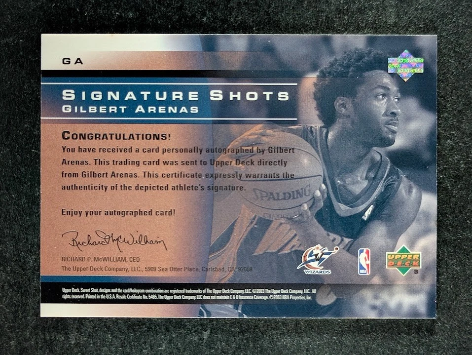 2003-04 Upper Deck Sweet Shot GILBERT ARENAS Patch Auto Signature Shots #GA - Image 2 of 3