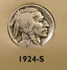 1924-S  Buffalo Nickel  - Good + / Good + (S5-5)