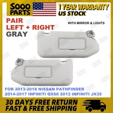 Pair Left & Right Gray Sun Visor For 13-18 Nissan Pathfinder 14-17 Infiniti QX60