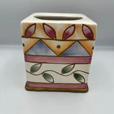 Wamsuta Square Ceramic Tissue Box Cover Decorative Painted Floral Geometric