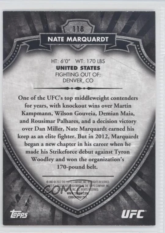 2012 Topps UFC Bloodlines Nate Marquardt #118 - Image 2 of 2