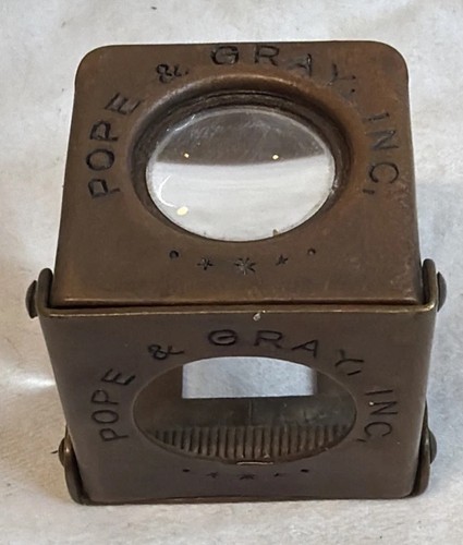 Pope & Gray Inc. Antique Brass Folding Magnifying Glass Loupe Made In Germany