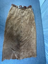 Vintage RALPH LAUREN Pencil Skirt SZ 14 Leather Suede Button Front Long Brown