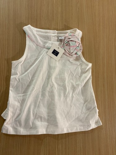 Janie and Jack Sleeveless Blouse 5 White Collared Rosette 100% Cotton NWT NEW