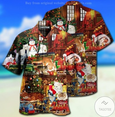 Cats With Toys Train Christmas Hawaiian Shirt For Men
