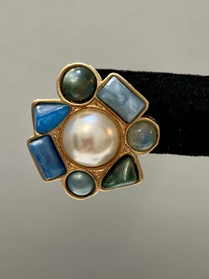 PENDIENTES PERFORADOS VINTAGE AÑOS 80 PIEDRAS MULTICOLORES DORADO ESTILO BIZANTINO Foto 2 de 4