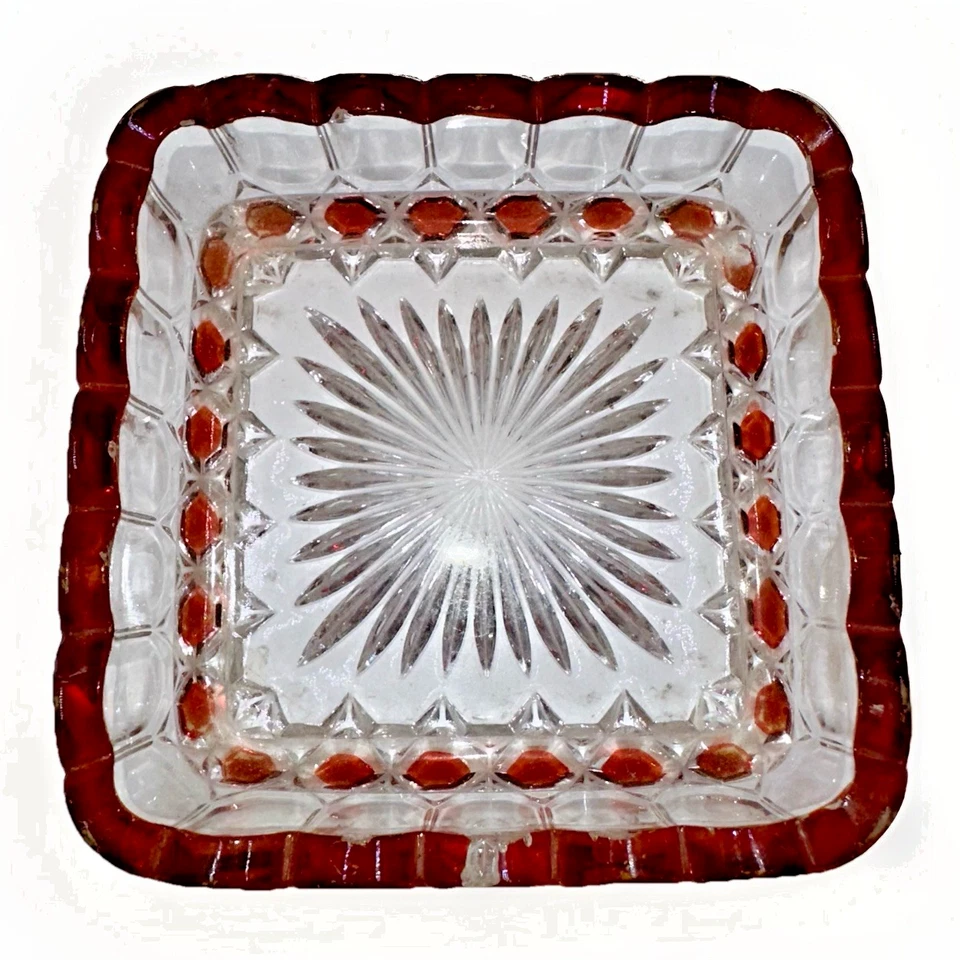 Antique Glass Sauce Dish Ruby Stained with Embossed / Stamped Silver Plate Stand - Image 4 of 4