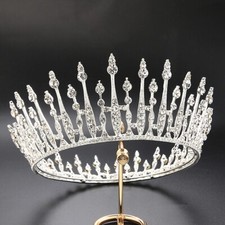 8.7cm Tall Crystal Round Crown Tiara Wedding Queen Princess Prom For Women