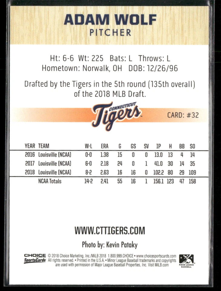 Adam Wolf 2018 Connecticut Tigers Team Set - Image 2 of 2