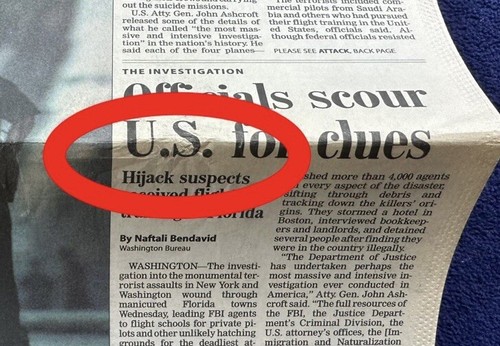 BUSH DECRIES 'ACT OF WAR' 9/11 Attacks / Chicago Tribune / Sept. 13, 2001 - Picture 10 of 11