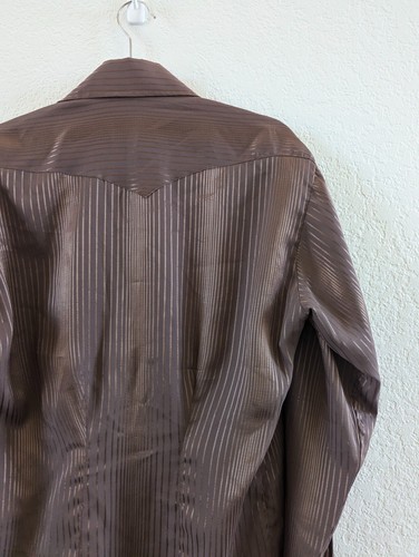 VTG Panhandle Slim Mens L/XL Brown Copper Pearl Snap Yoke Western Cowboy Shirt - Picture 11 of 15