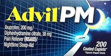 Advil PM Ibuprofen 200mg, 200 Coated Caplets *Pain Reliever, Nighttime Sleep Aid