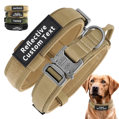 Personalized Tactical Dog Collar Metal Buckle Heavy Duty Military Training M-XL